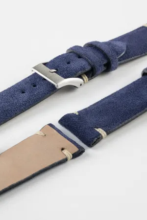 JPM Italian Vintage Suede Leather Watch Strap in BLUE