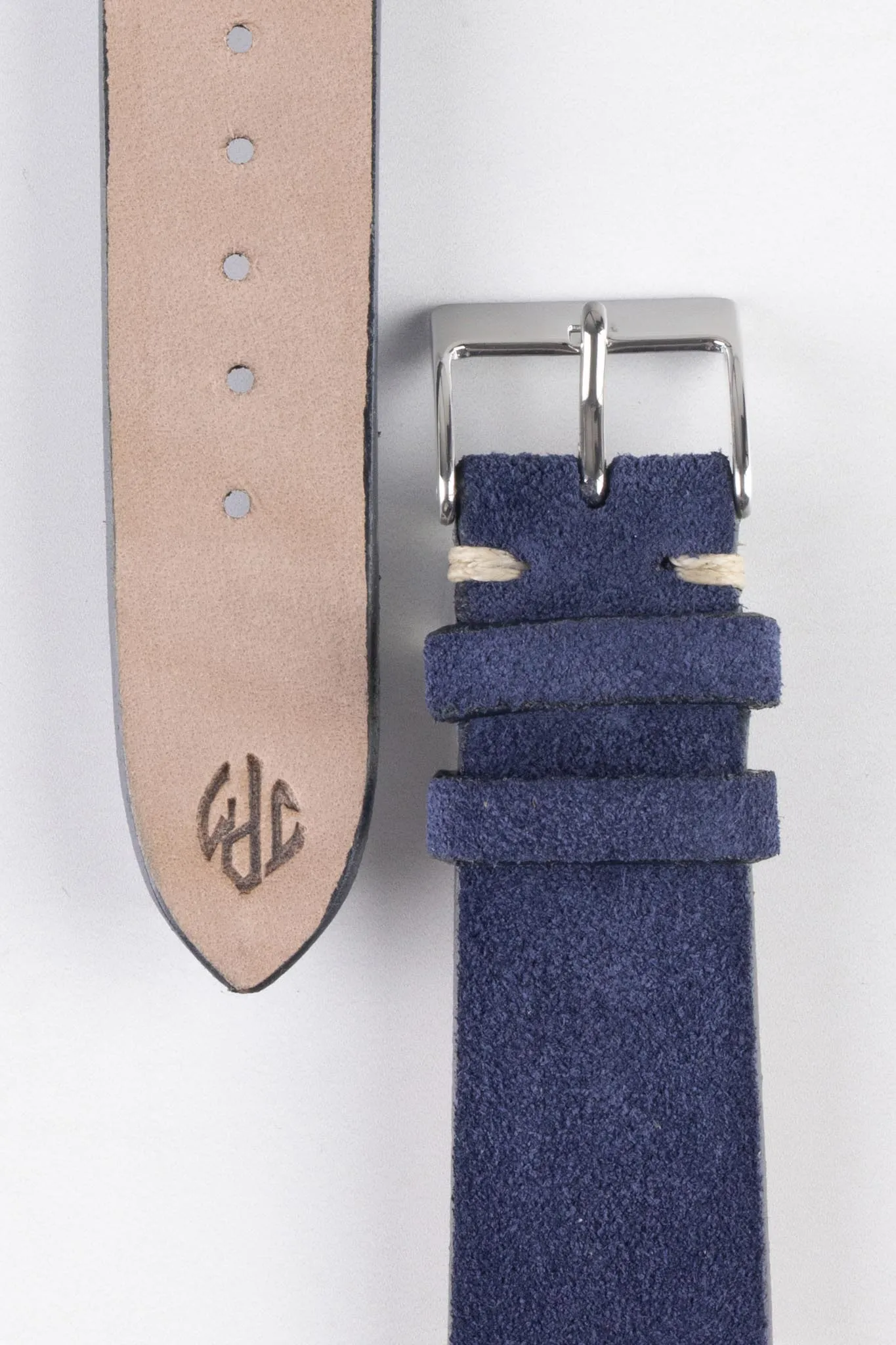 JPM Italian Vintage Suede Leather Watch Strap in BLUE