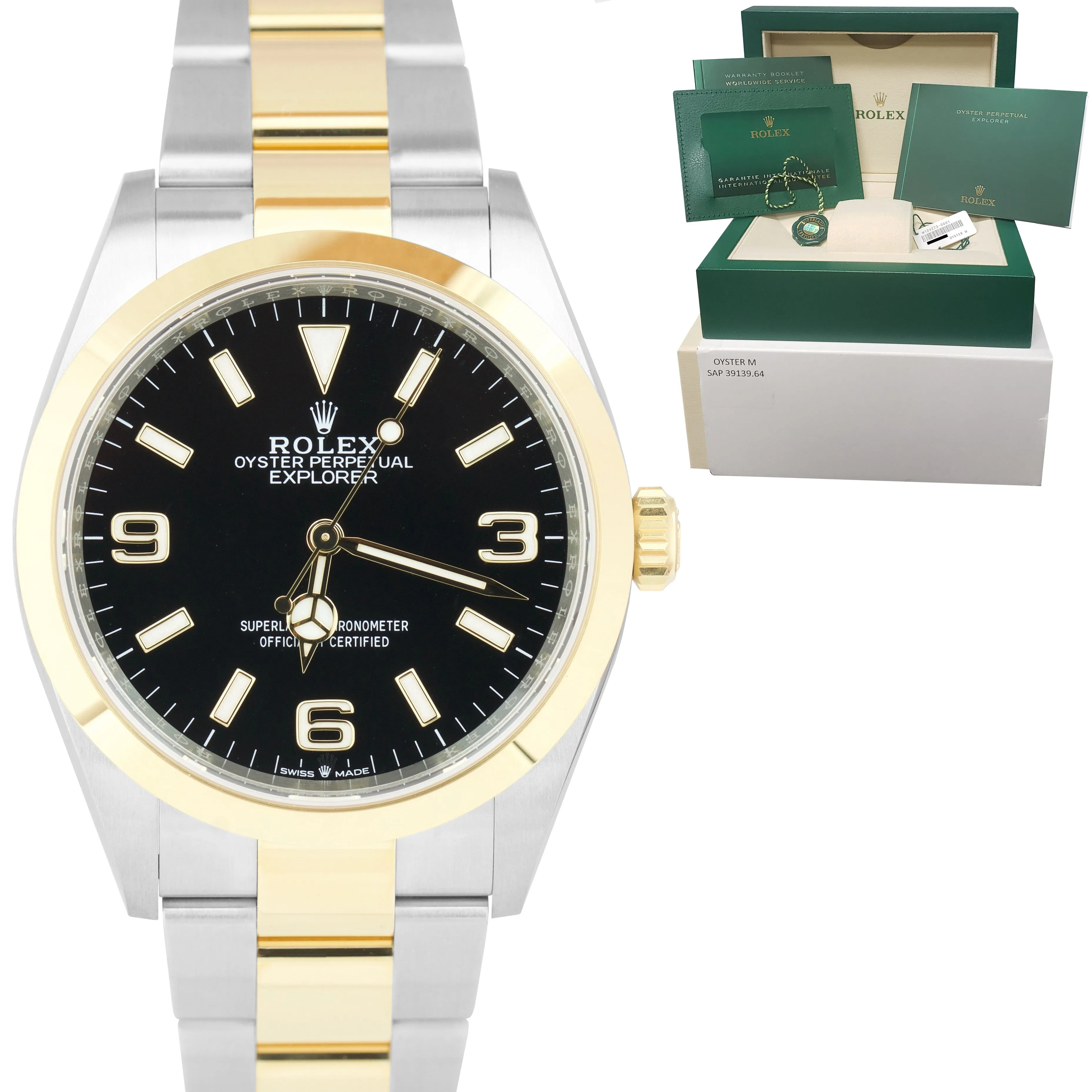 JULY 2022 Rolex Explorer I Black Two-Tone Yellow Gold Steel 36mm 124273 Watch