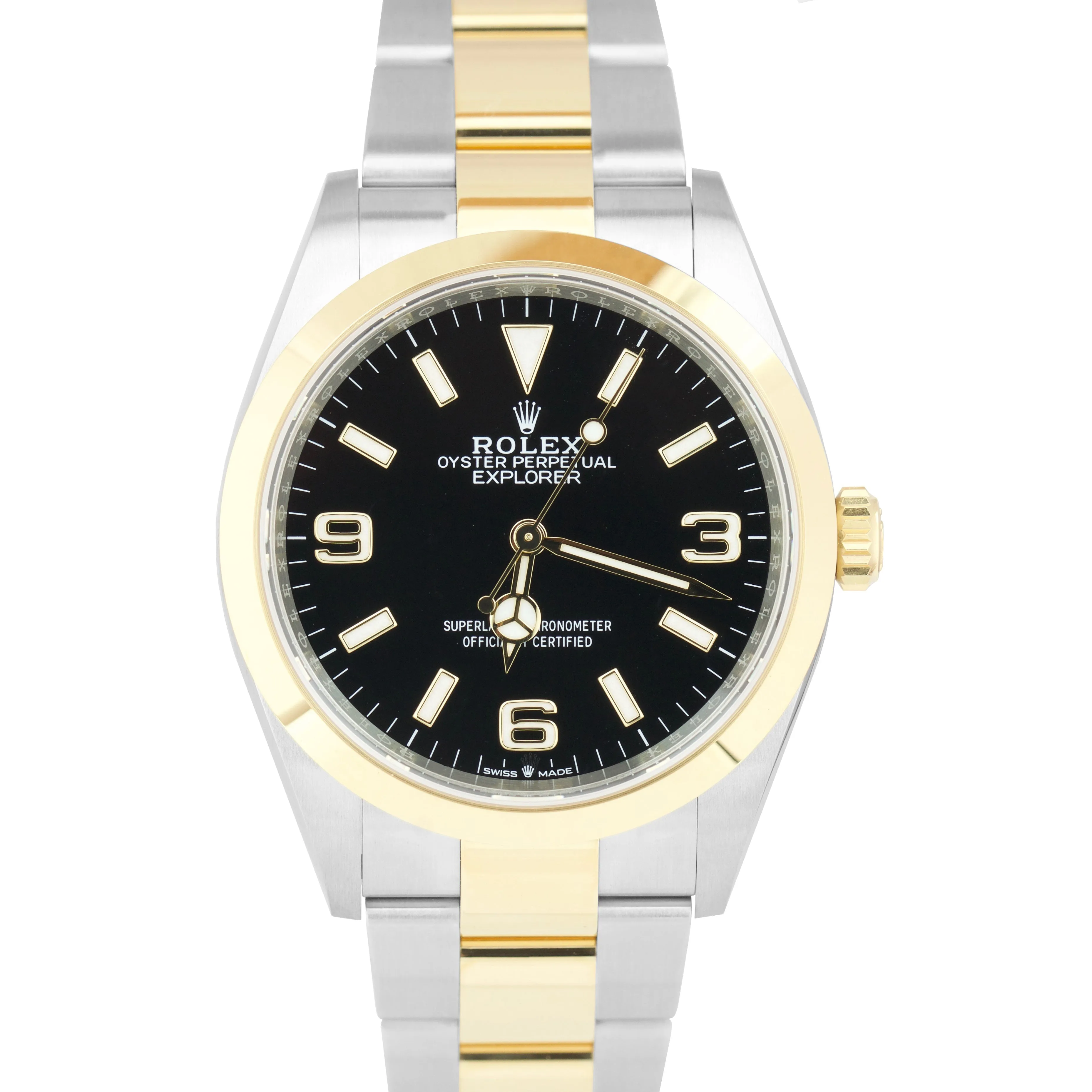 JULY 2022 Rolex Explorer I Black Two-Tone Yellow Gold Steel 36mm 124273 Watch