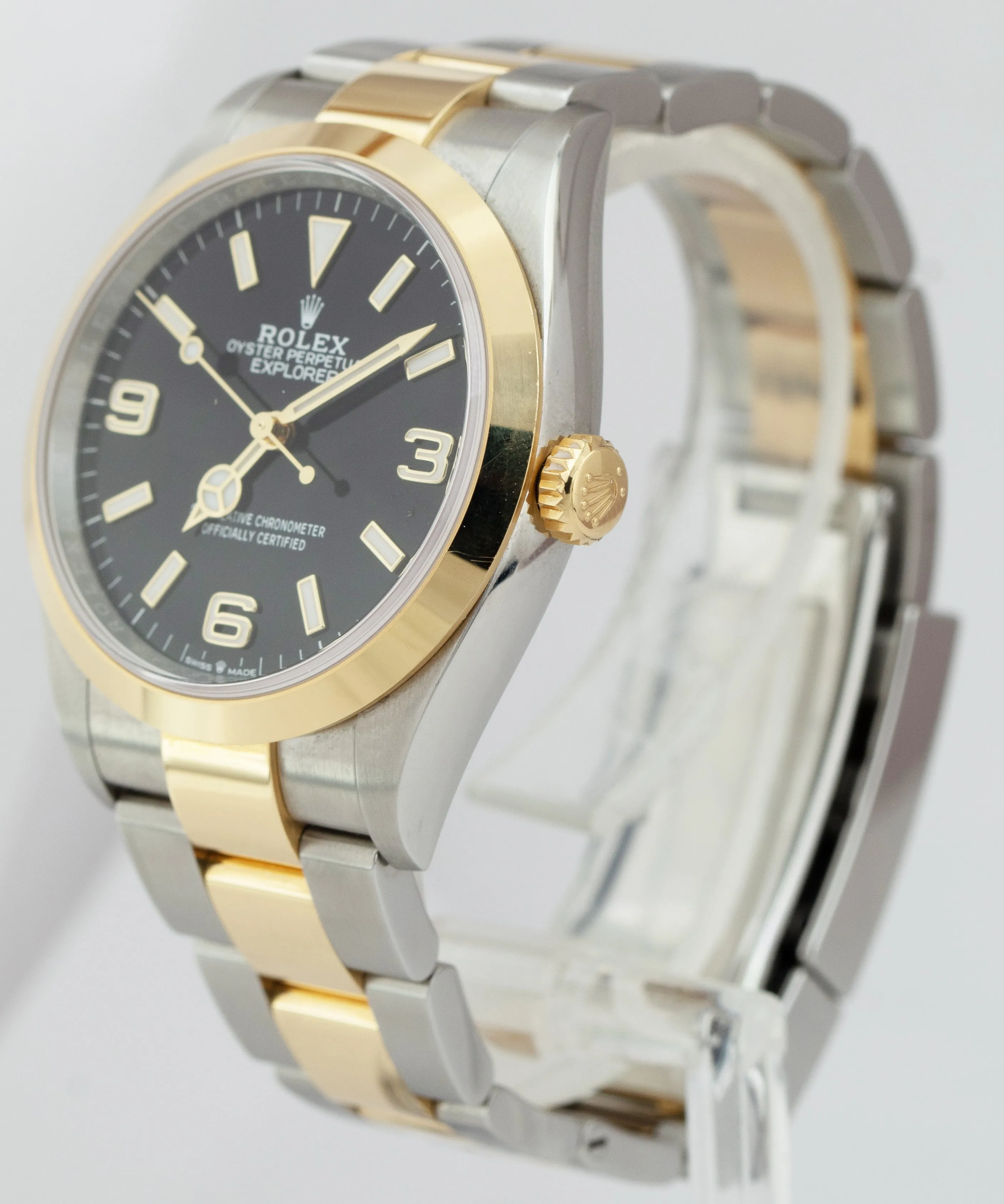 JULY 2022 Rolex Explorer I Black Two-Tone Yellow Gold Steel 36mm 124273 Watch