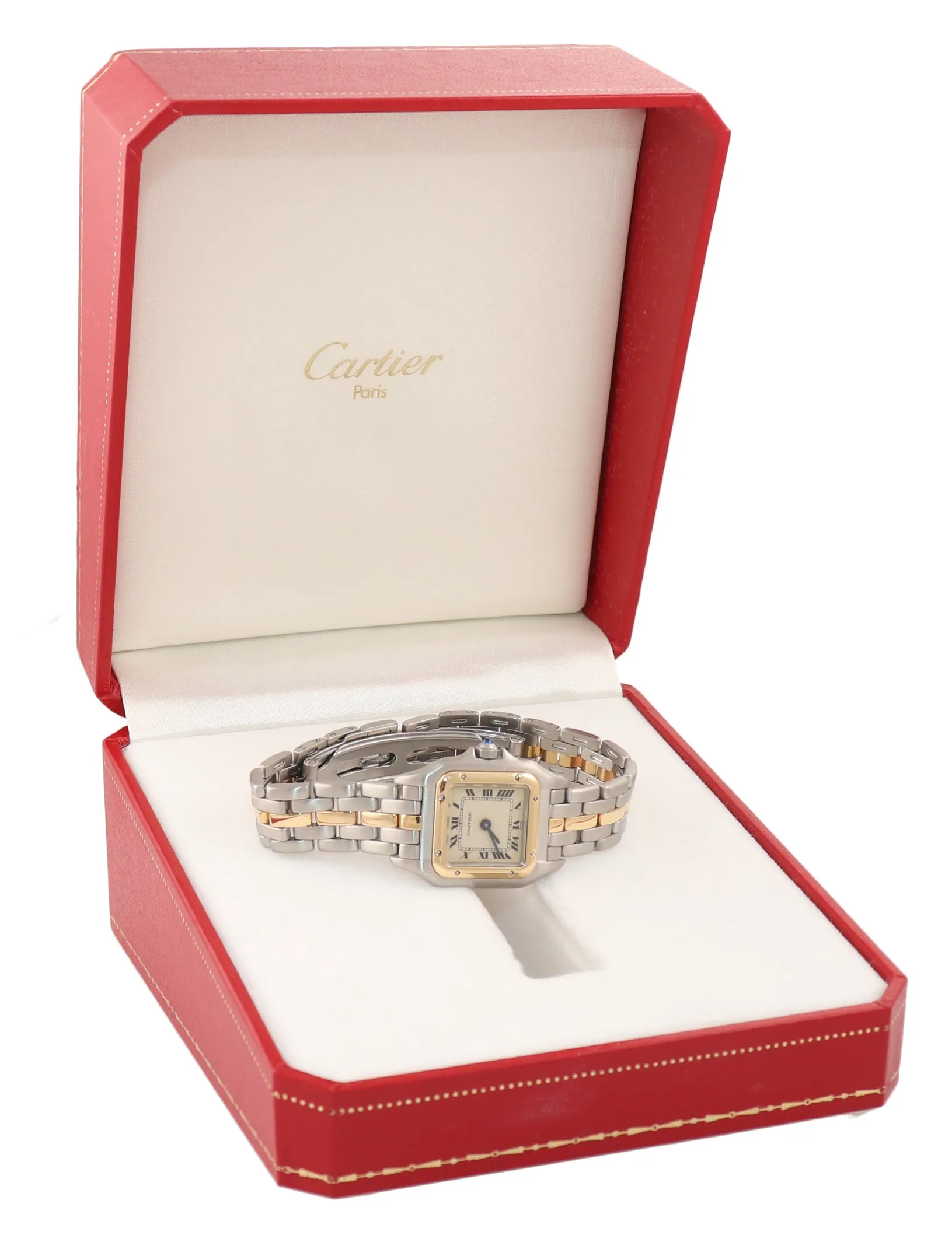 Ladies Cartier Panthere 18K Two Tone Gold Steel Ivory 22mm Quartz Watch 166921