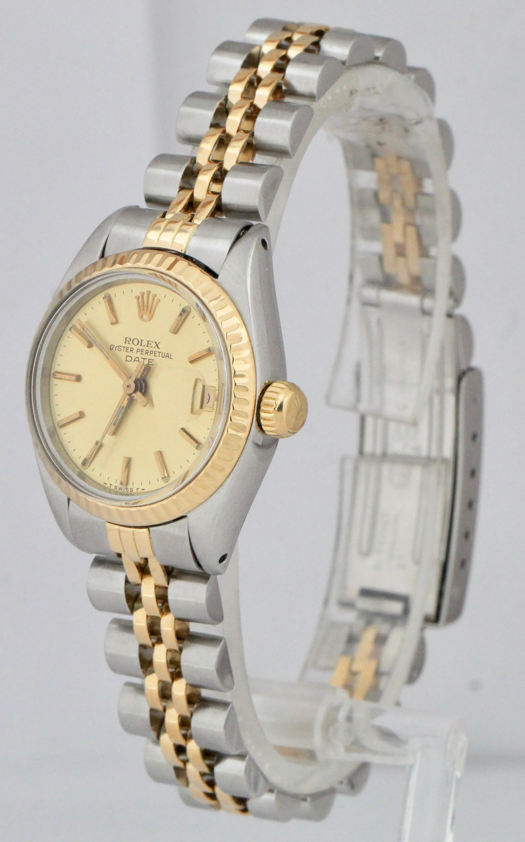 Ladies Rolex Date Champagne 26mm Two-Tone Gold Steel Jubilee Watch DateJust 6916