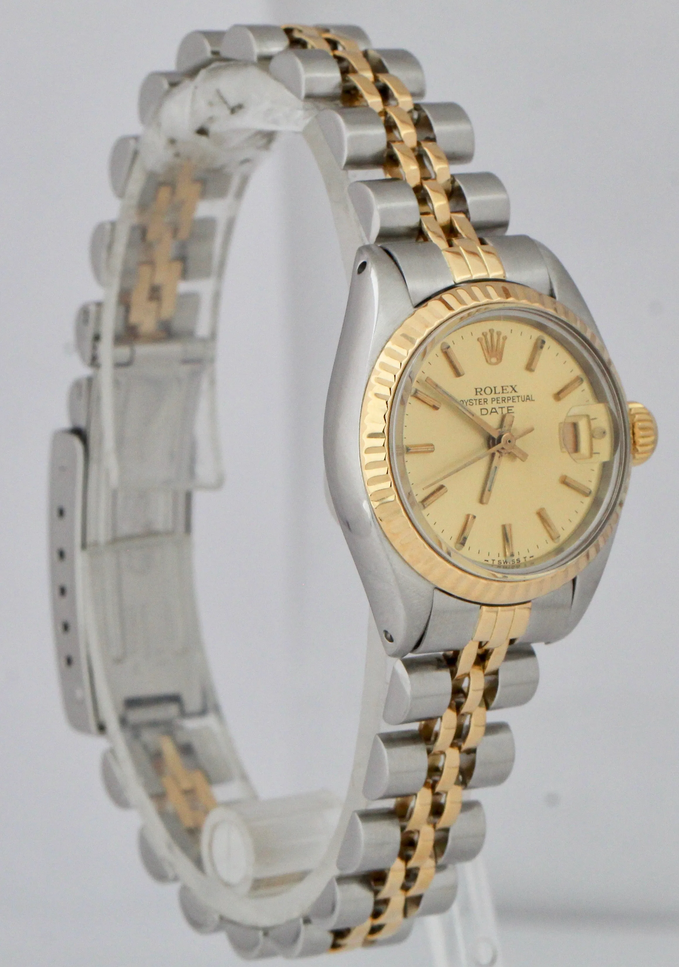 Ladies Rolex Date Champagne 26mm Two-Tone Gold Steel Jubilee Watch DateJust 6916