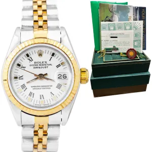 Ladies Rolex DateJust 26mm 18K Gold Two-Tone White Roman Jubilee Watch 69173 B P