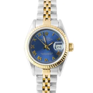 Ladies Rolex DateJust 26mm Jubilee Blue Roman Dial Two-Tone Gold Watch 69173