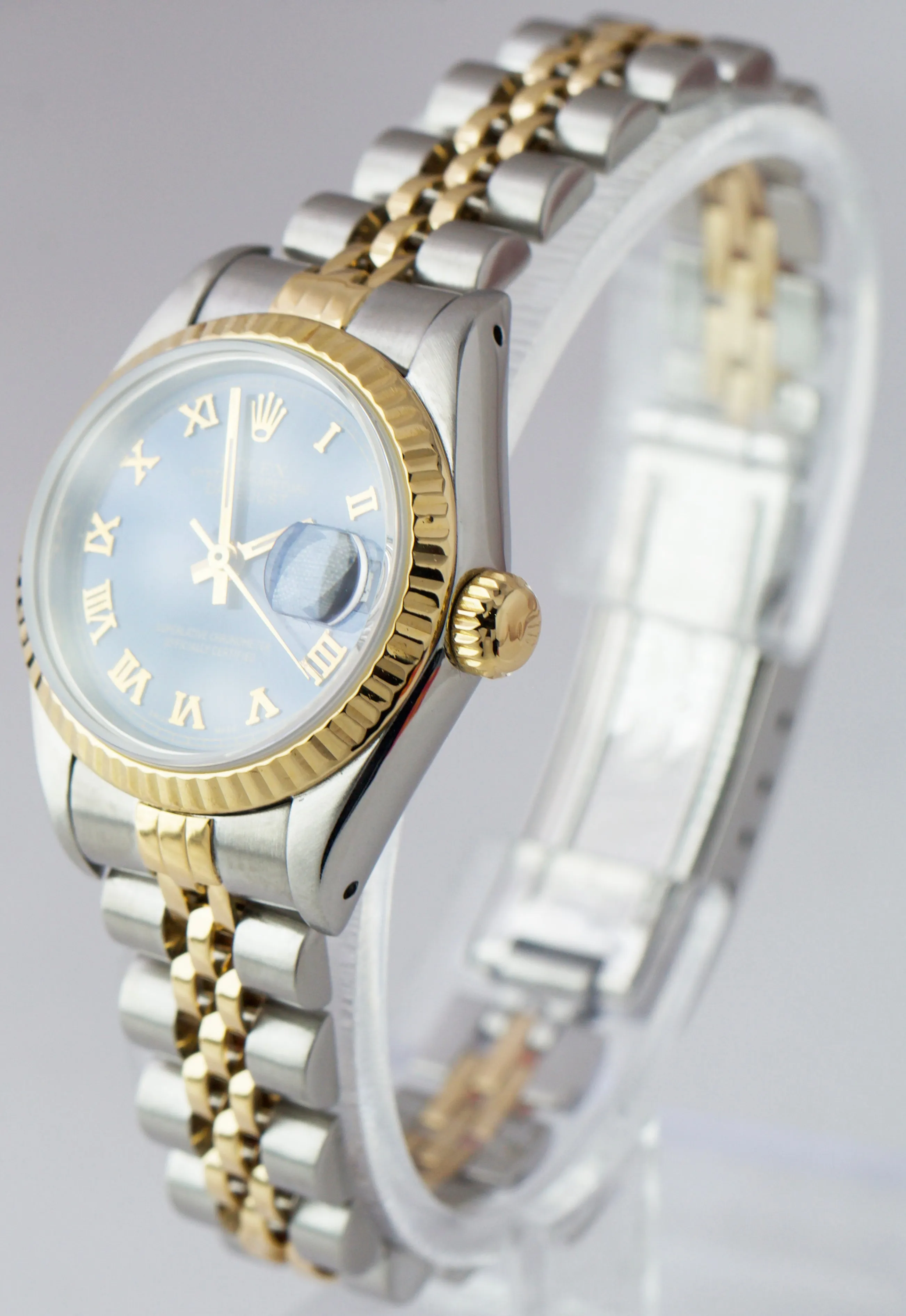 Ladies Rolex DateJust 26mm Jubilee Blue Roman Dial Two-Tone Gold Watch 69173