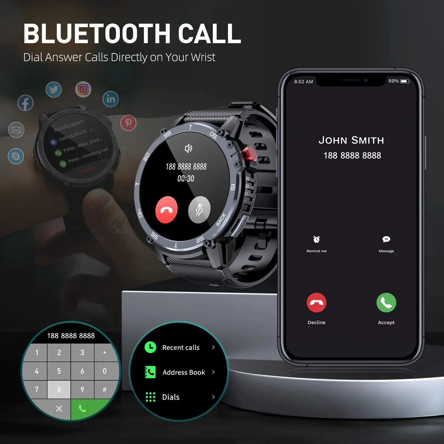Lenovo New 4G ROM 1G RAM Smart Watch 1.6 inch 400mAh Sport Fitness Watches Men Bluetooth Call 3ATM Waterproof Smartwatch 2023