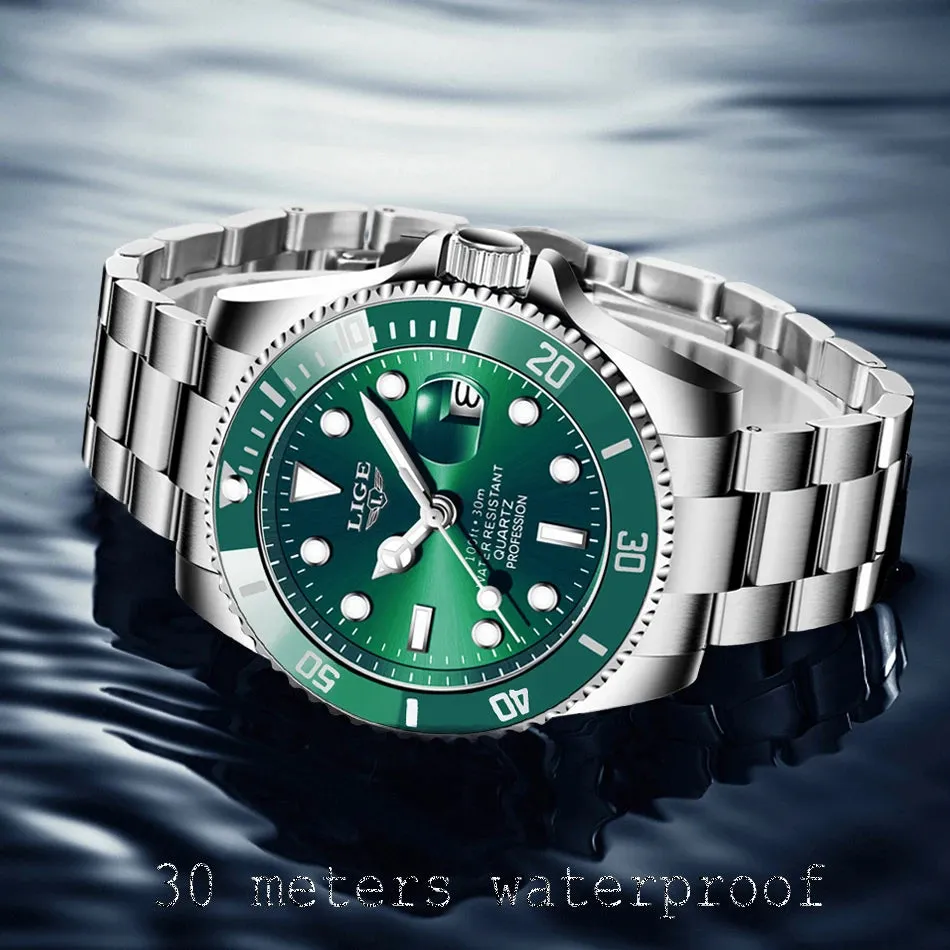LIGE Luxury Diver Watch for Men - 30ATM Waterproof Quartz Wristwatch with Date, Sport Design