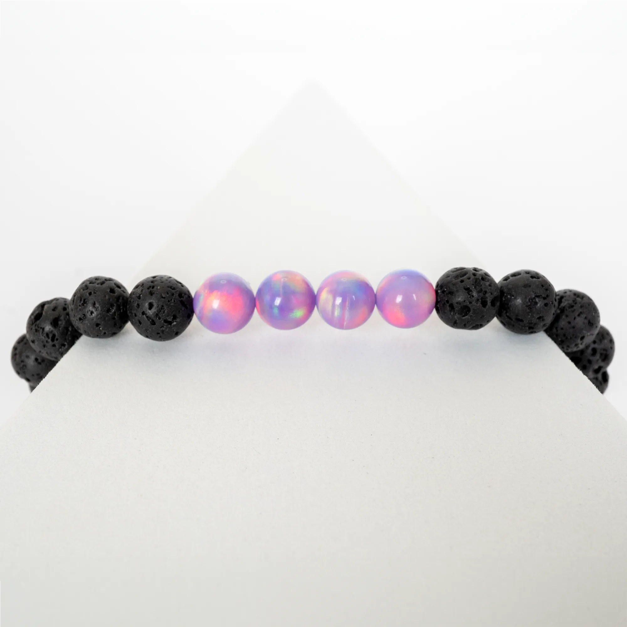 Lilac Galaxy Opalescence & Lava Stone Beaded Bracelet