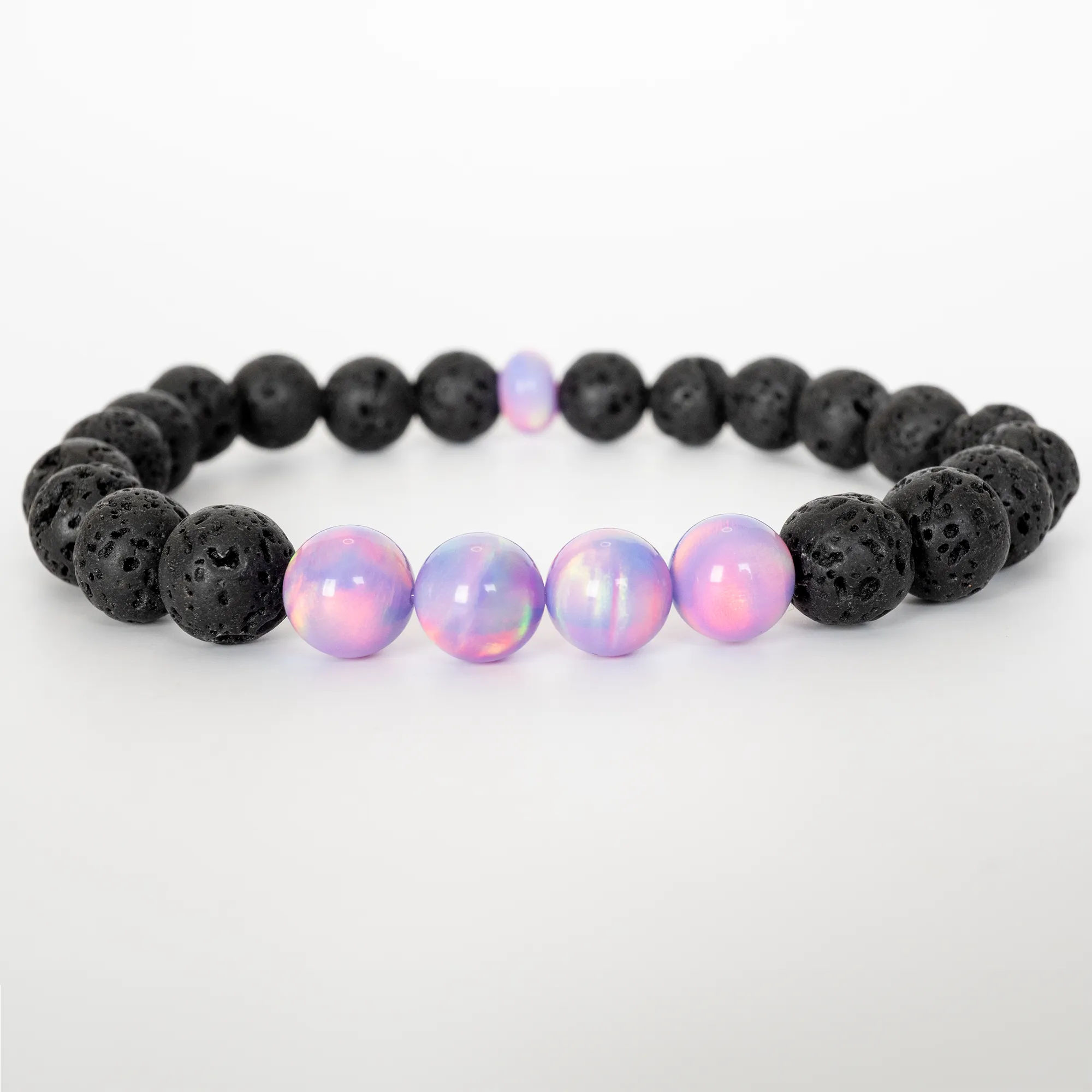 Lilac Galaxy Opalescence & Lava Stone Beaded Bracelet