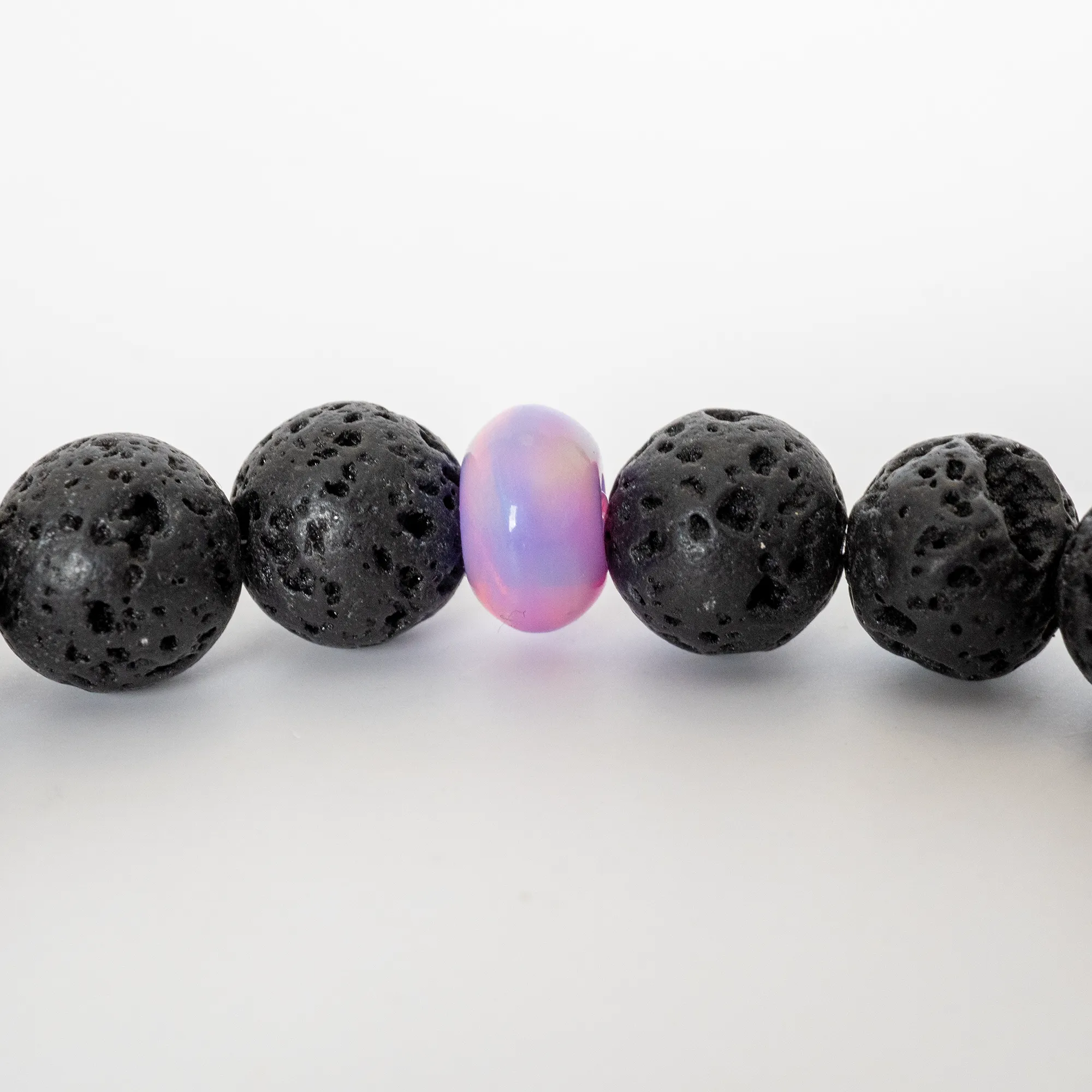 Lilac Galaxy Opalescence & Lava Stone Beaded Bracelet