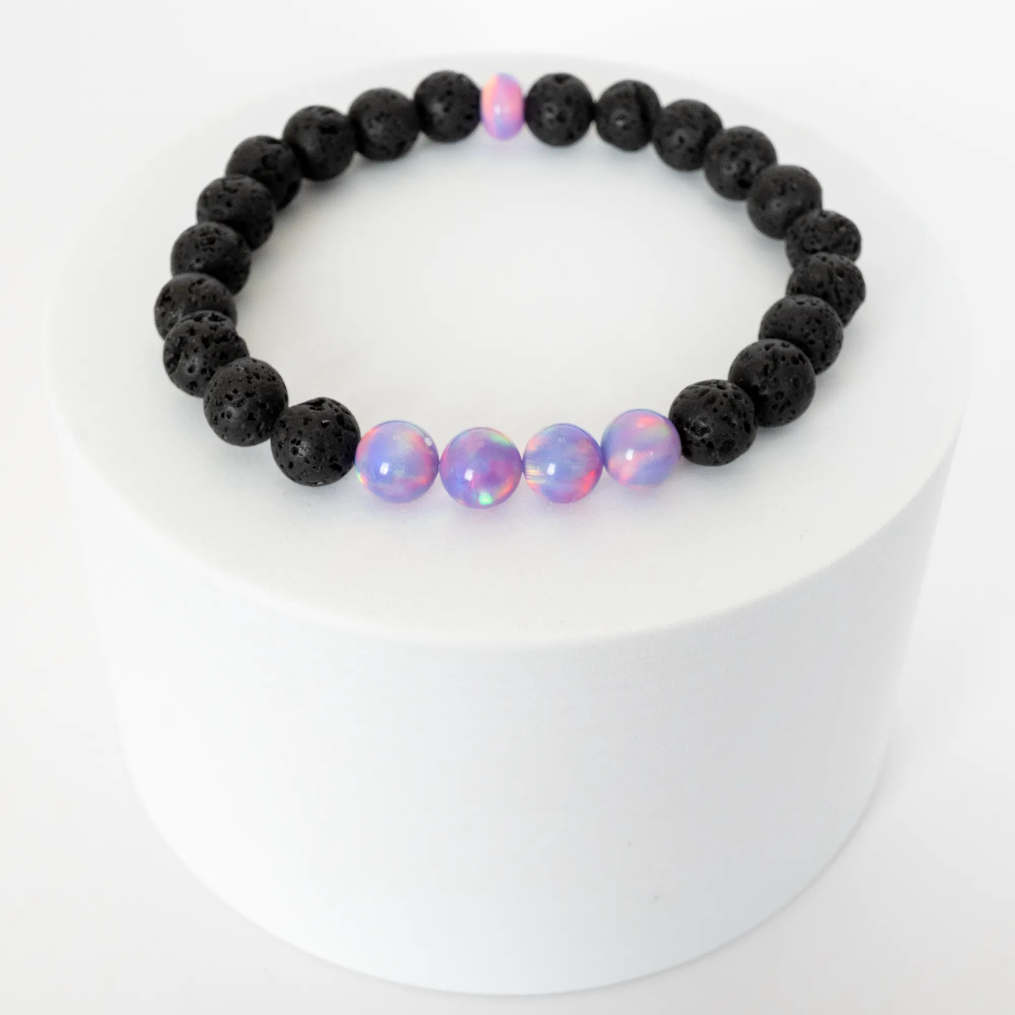 Lilac Galaxy Opalescence & Lava Stone Beaded Bracelet