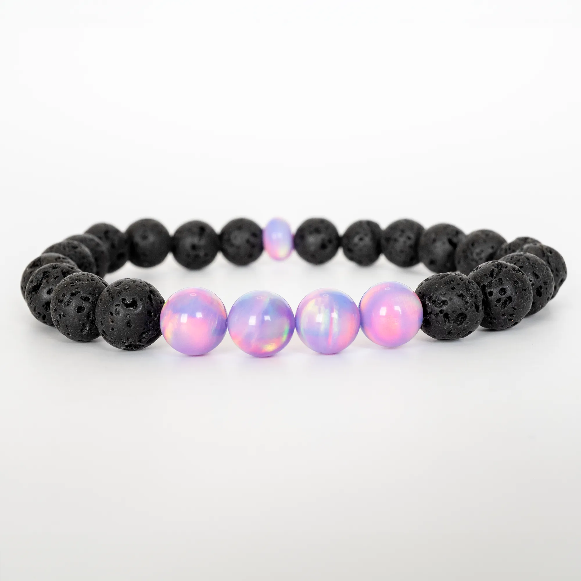 Lilac Galaxy Opalescence & Lava Stone Beaded Bracelet