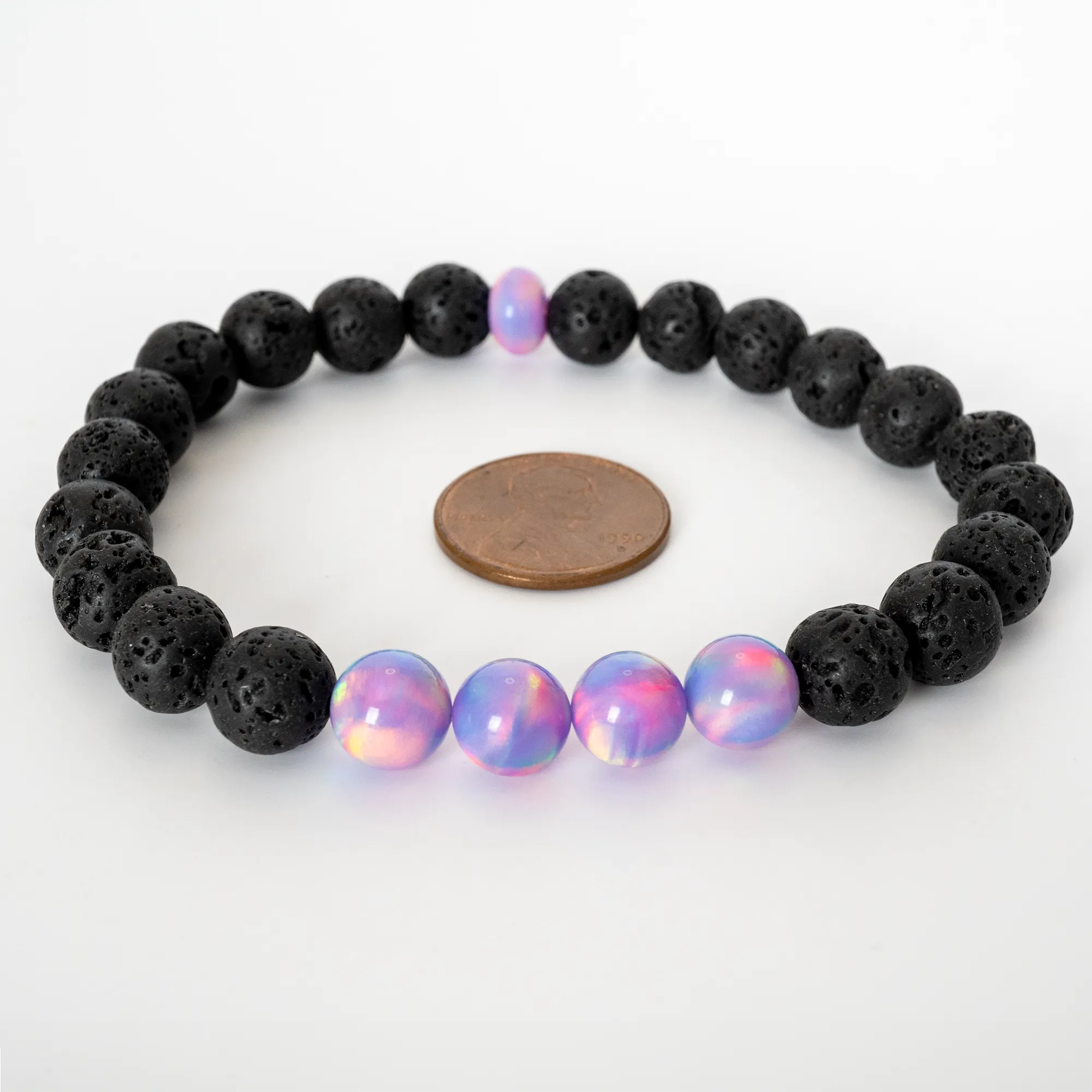 Lilac Galaxy Opalescence & Lava Stone Beaded Bracelet