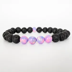 Lilac Galaxy Opalescence & Lava Stone Beaded Bracelet