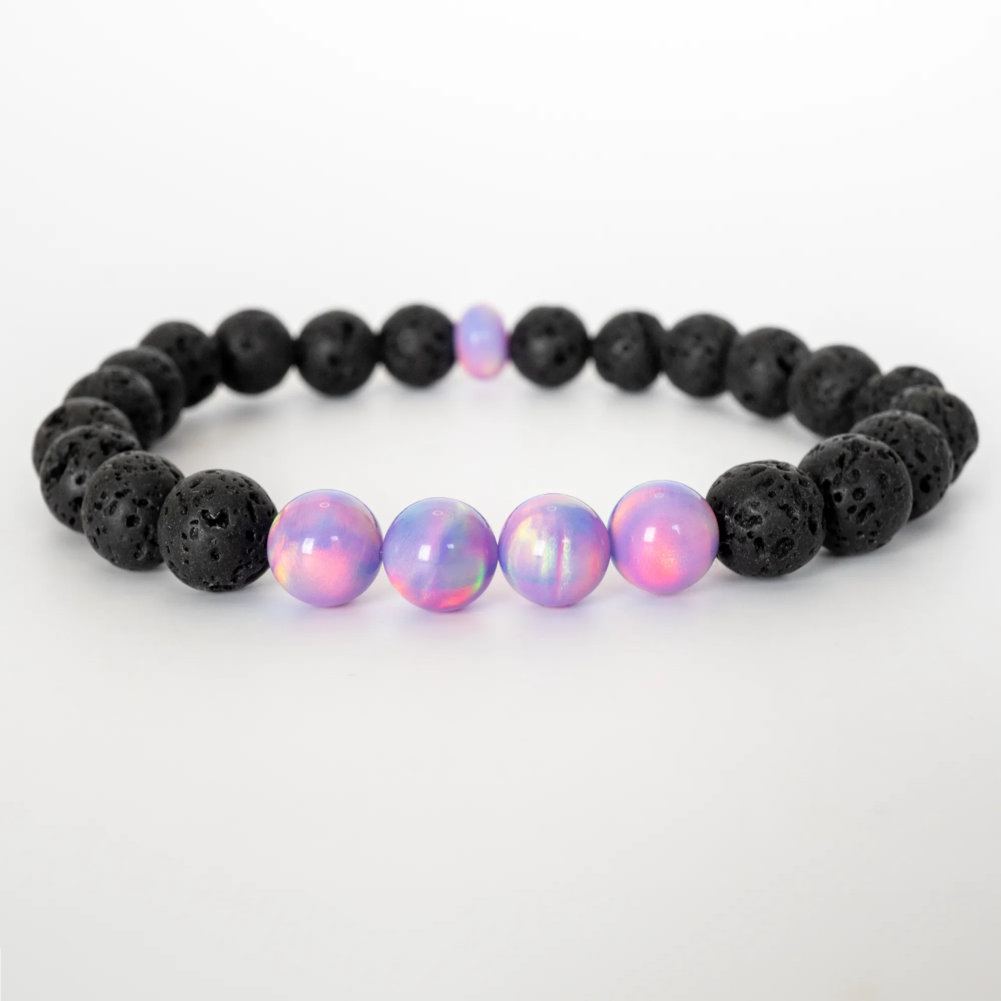 Lilac Galaxy Opalescence & Lava Stone Beaded Bracelet