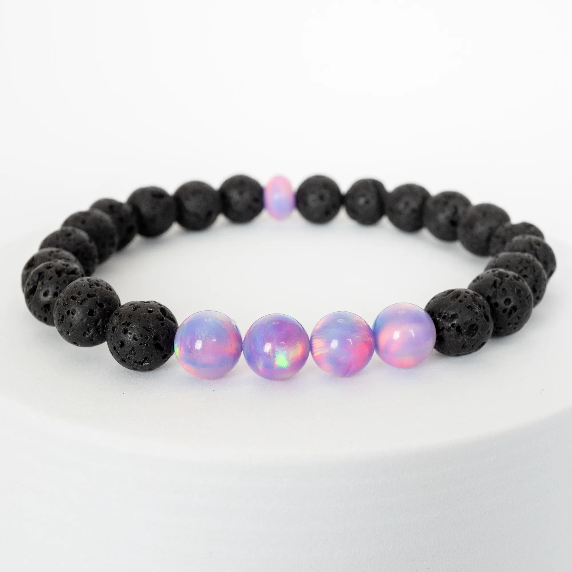 Lilac Galaxy Opalescence & Lava Stone Beaded Bracelet