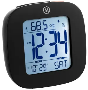 Marathon Clock Compact Alarm Temperature & Date Black