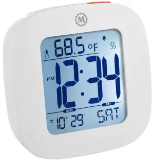 Marathon Clock Compact Alarm Temperature & Date White