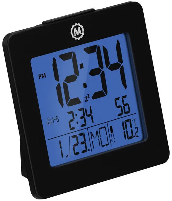 Marathon Clock Digital Desktop Day Date Temperature Alarm & Backlight Black
