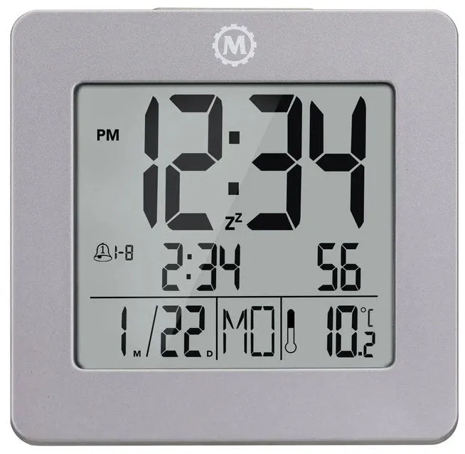 Marathon Clock Digital Desktop Day Date Temperature Alarm & Backlight Graphite Grey