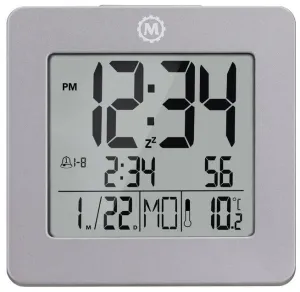Marathon Clock Digital Desktop Day Date Temperature Alarm & Backlight Graphite Grey