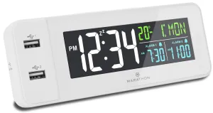 Marathon Clock LED Colour Display Dual USB Charging Alarm White