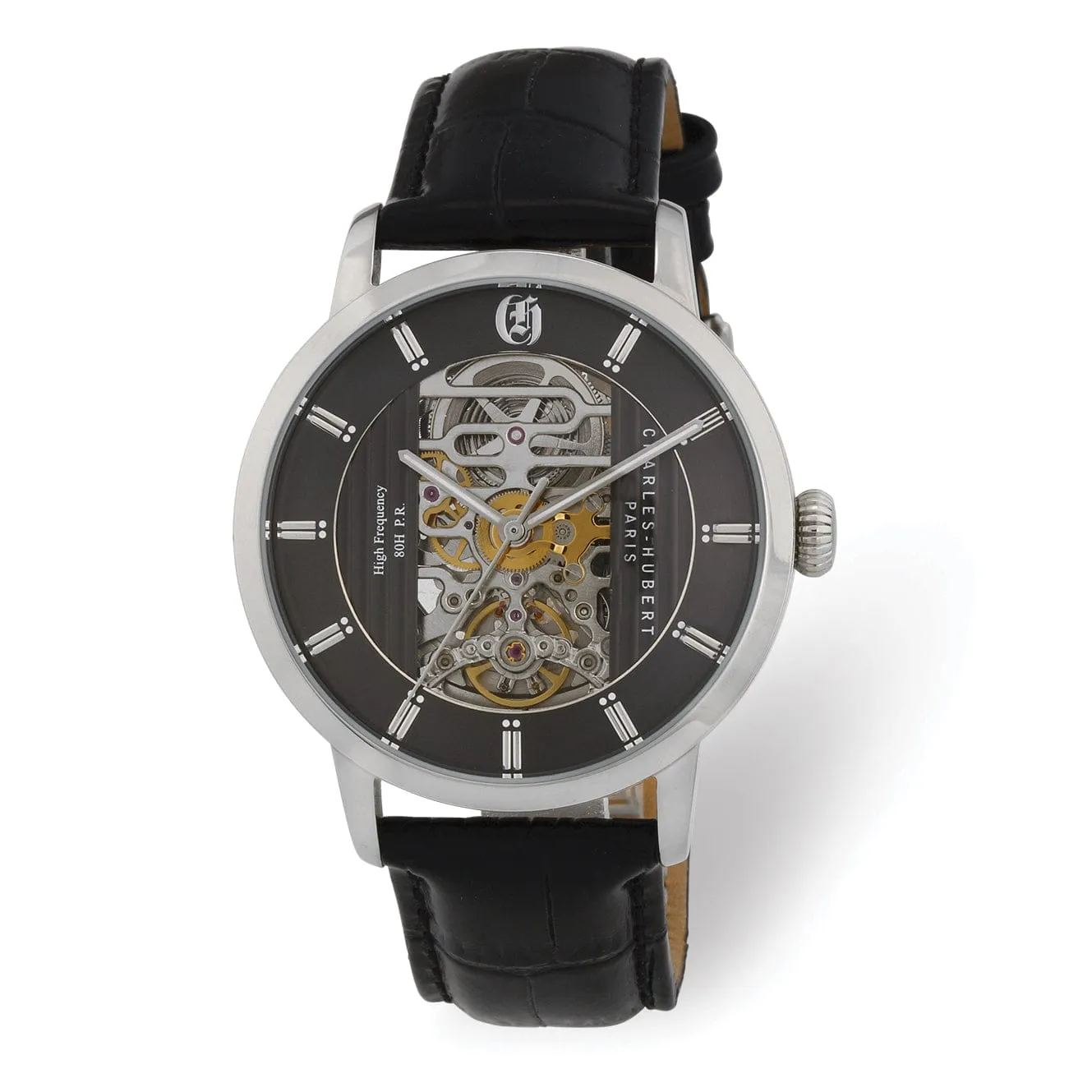 Men’s Charles Hubert Stainless Black Skeleton Dial Automatic Watch