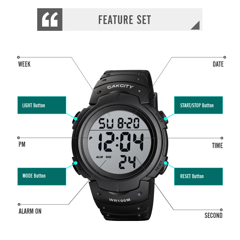 Mens Digital Sports Military Waterproof Watch