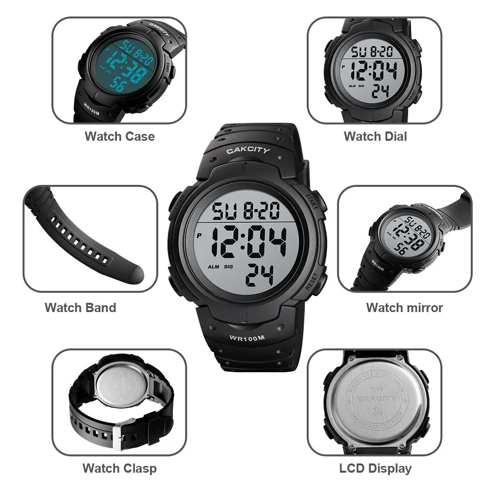 Mens Digital Sports Military Waterproof Watch