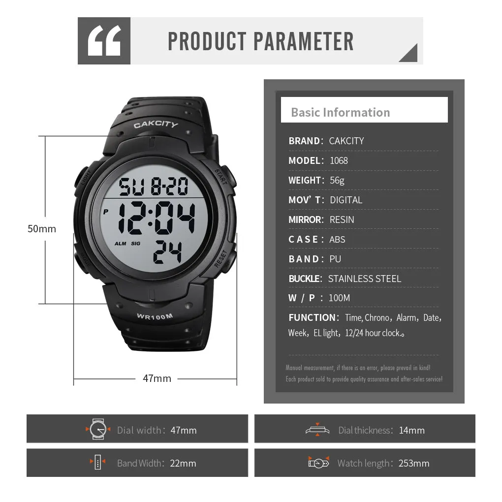 Mens Digital Sports Military Waterproof Watch