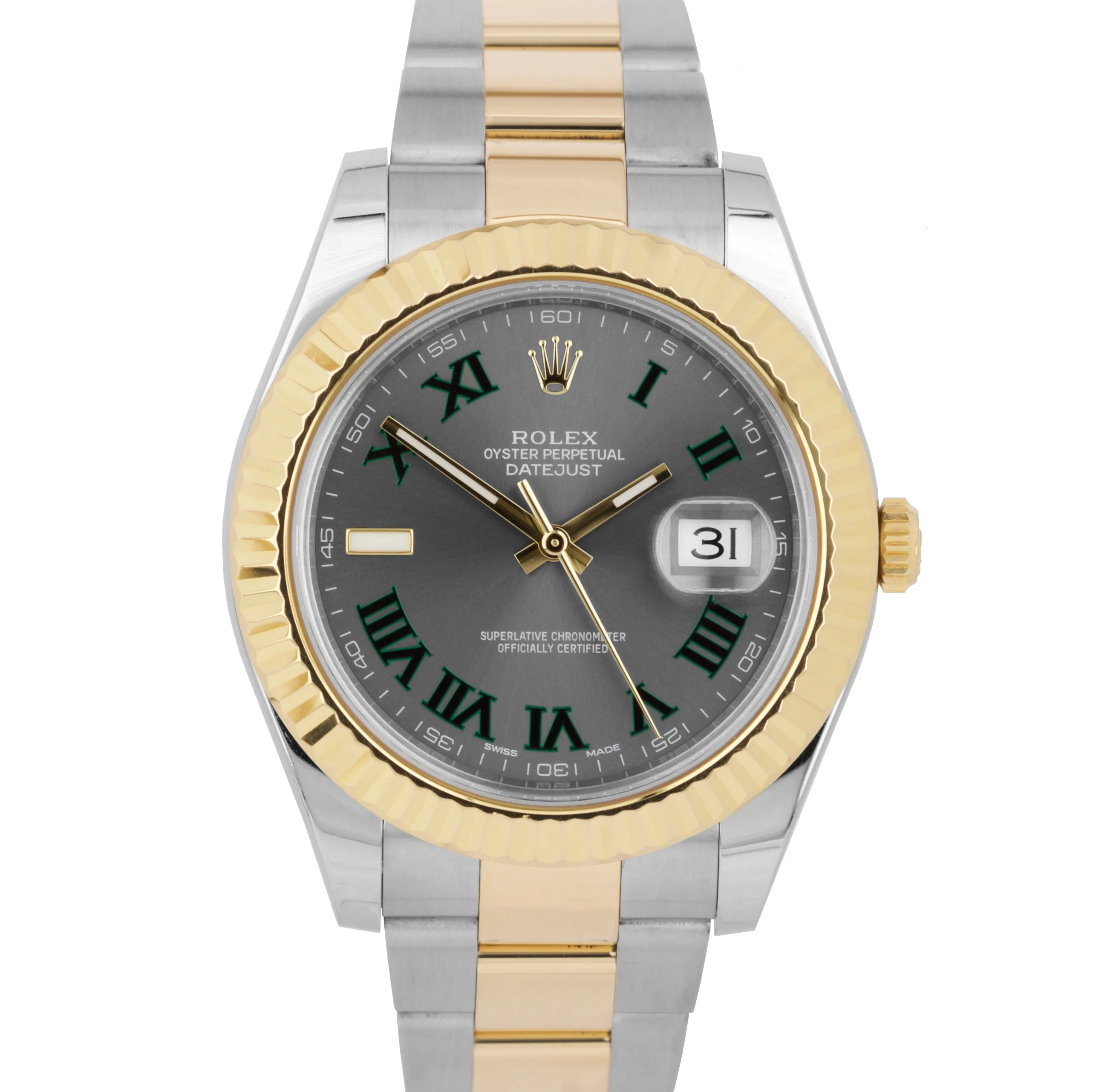 MINT 2016 Rolex Datejust II 2 41MM Slate Green Roman 116333 Two-Tone Stainless
