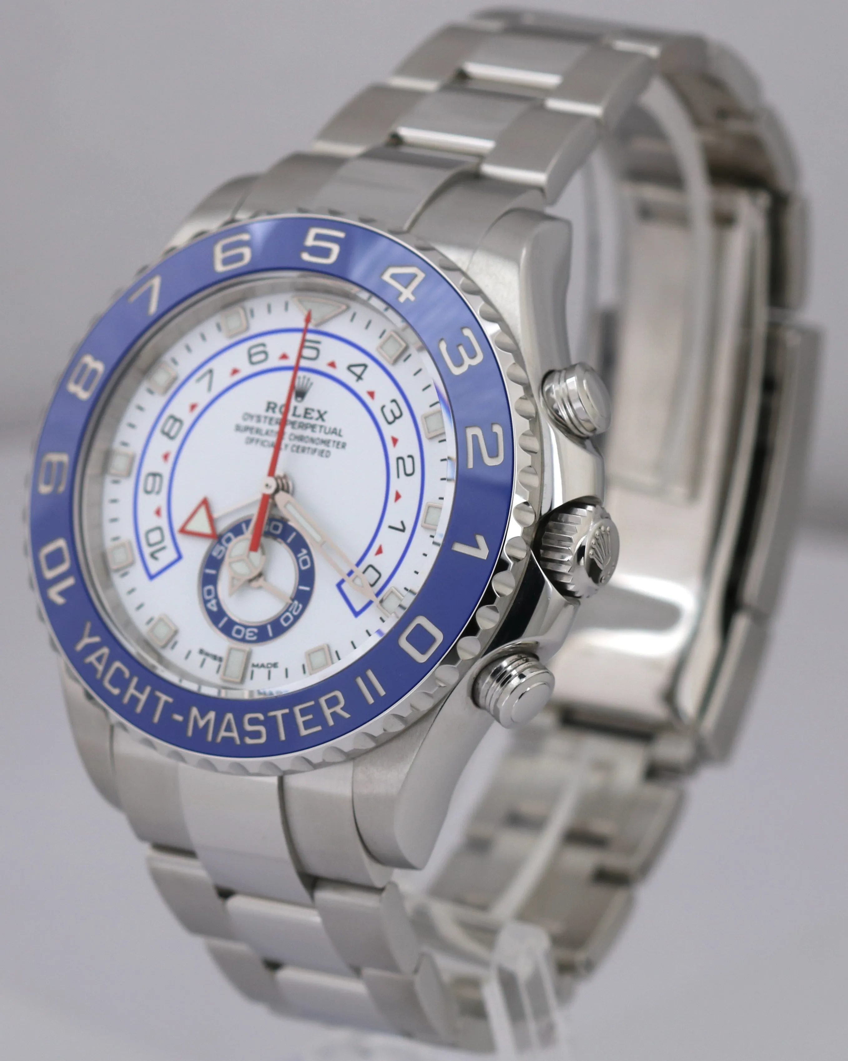 MINT 2022 PAPERS Rolex Yacht-Master II 44mm NEW HANDS Steel White 116680 B P