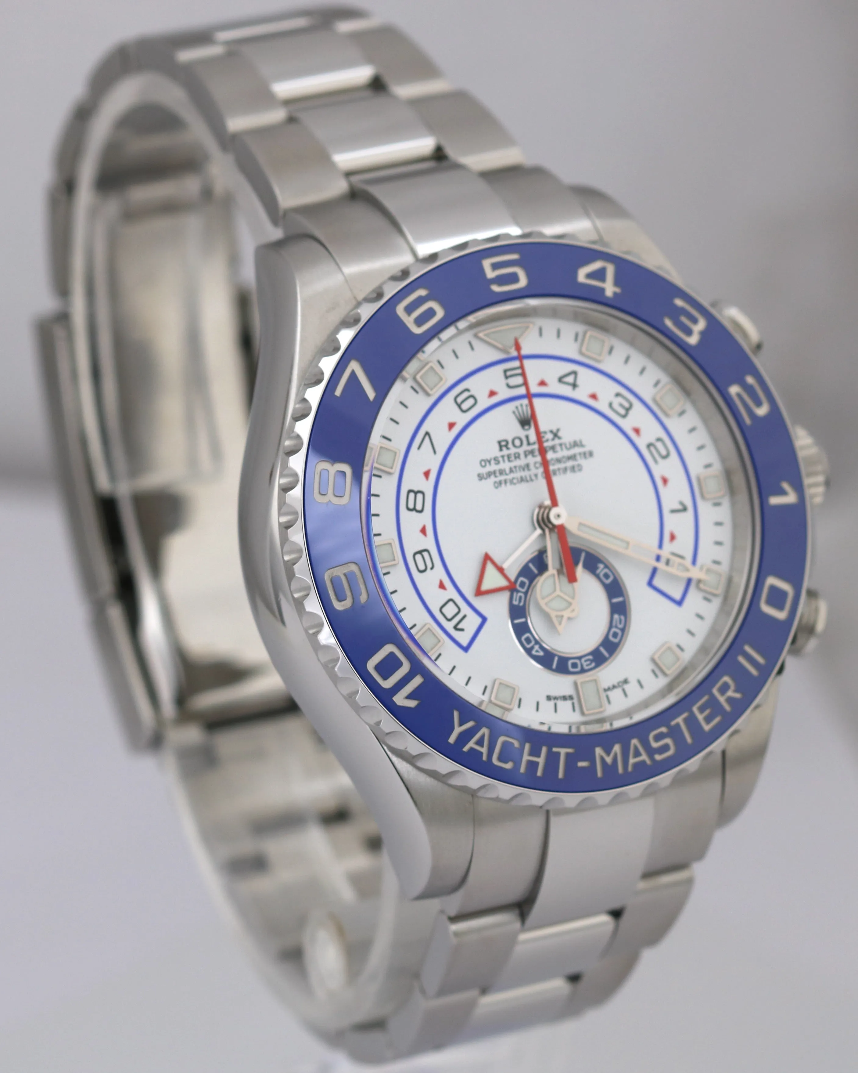 MINT 2022 PAPERS Rolex Yacht-Master II 44mm NEW HANDS Steel White 116680 B P