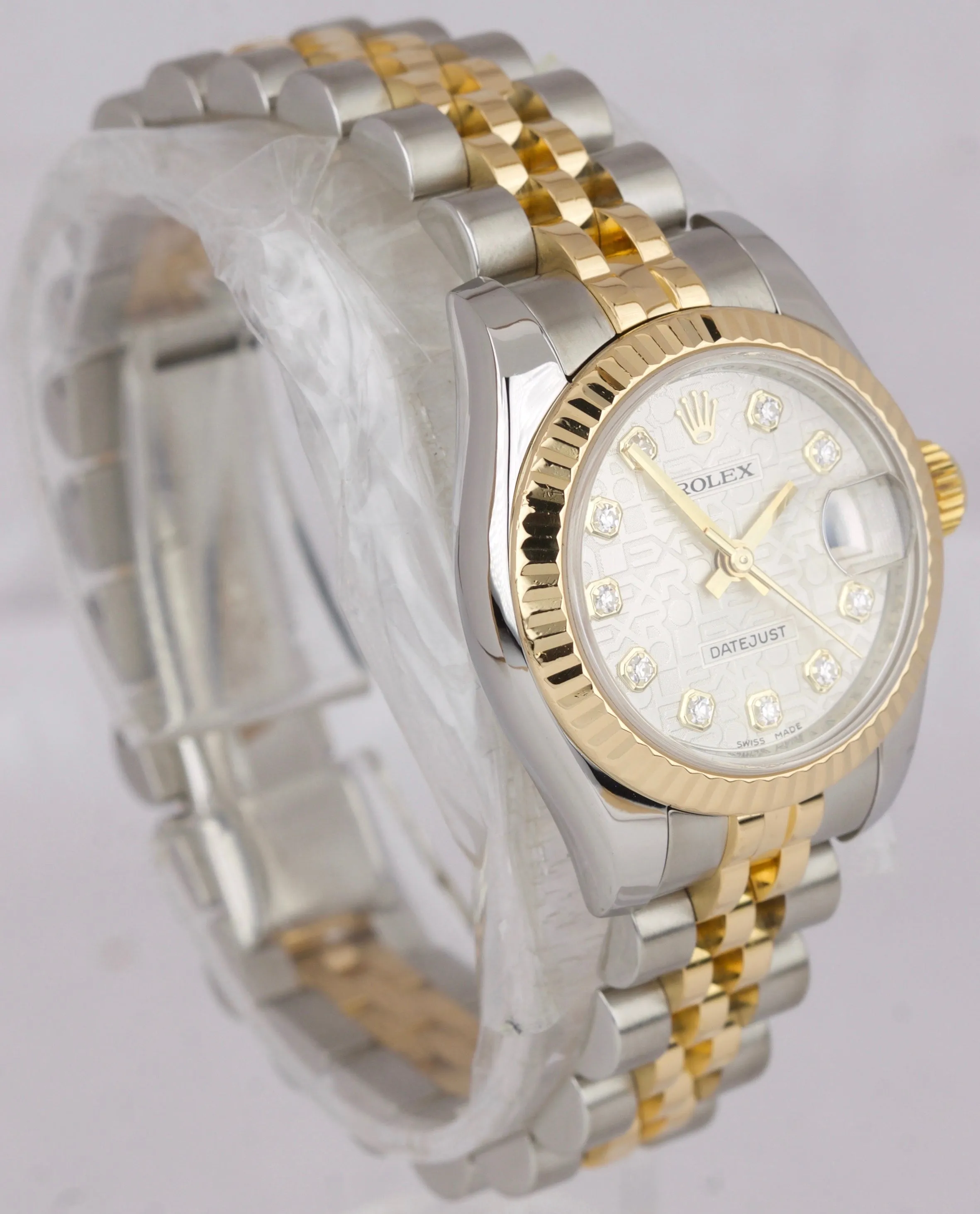 MINT Ladies Rolex DateJust Diamond Two-Tone Gold 26mm Jubilee Watch 179173 B P