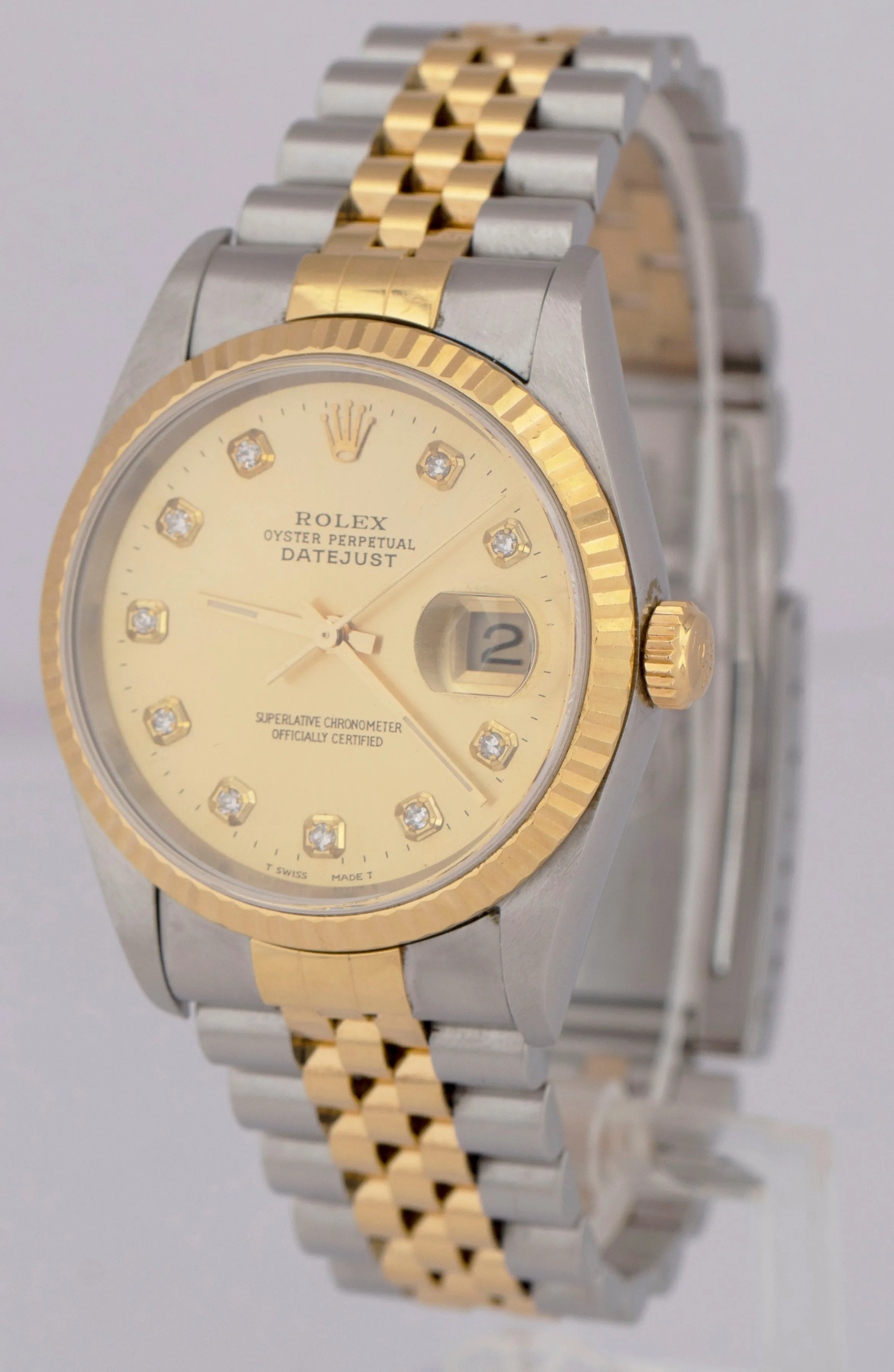 MINT PAPERS Rolex DateJust 36mm Champagne DIAMOND 16233 NO-HOLES 18K Watch BOX
