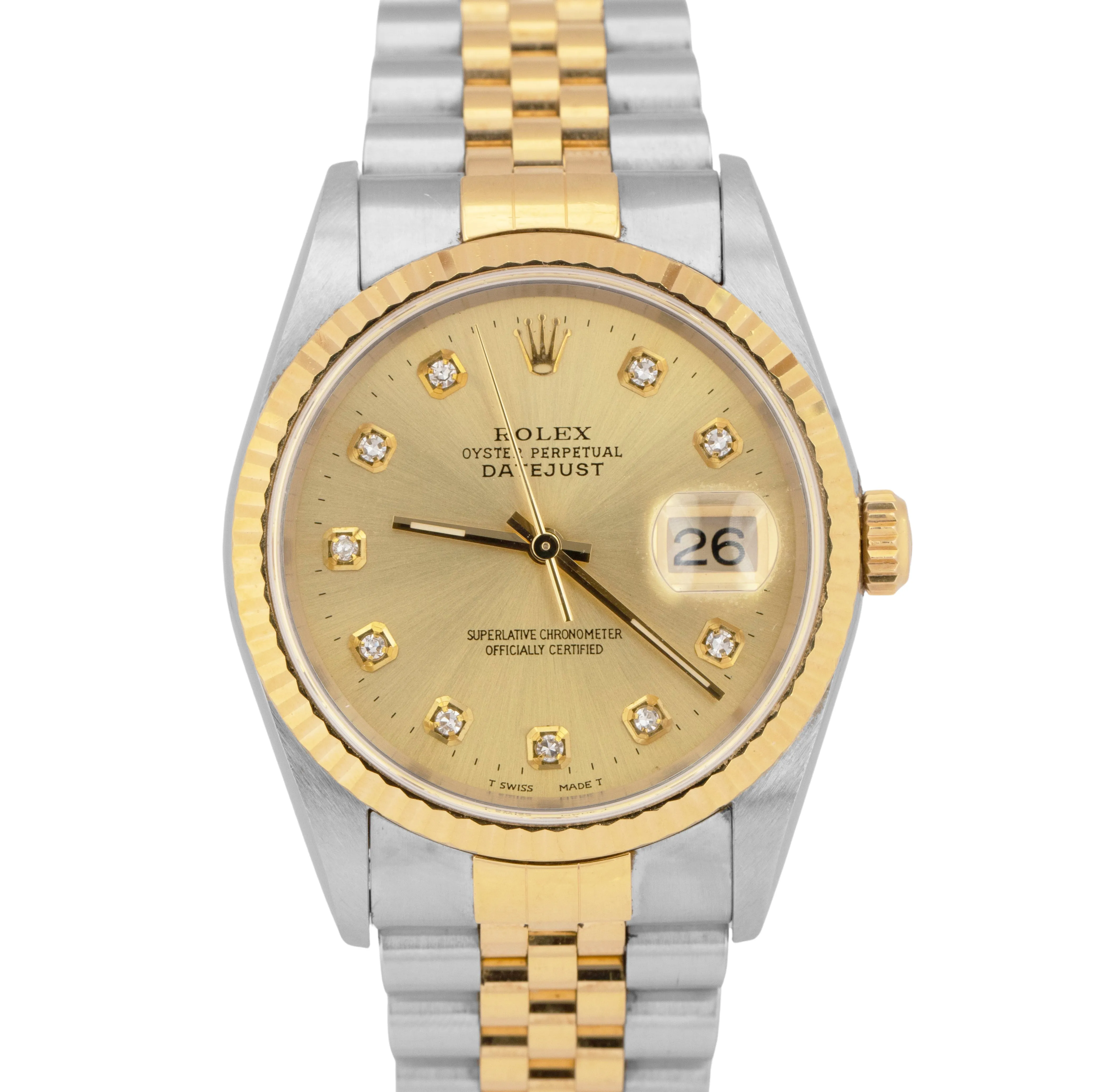 MINT PAPERS Rolex DateJust 36mm Champagne DIAMOND 16233 NO-HOLES 18K Watch BOX