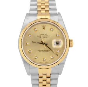 MINT PAPERS Rolex DateJust 36mm Champagne DIAMOND 16233 NO-HOLES 18K Watch BOX