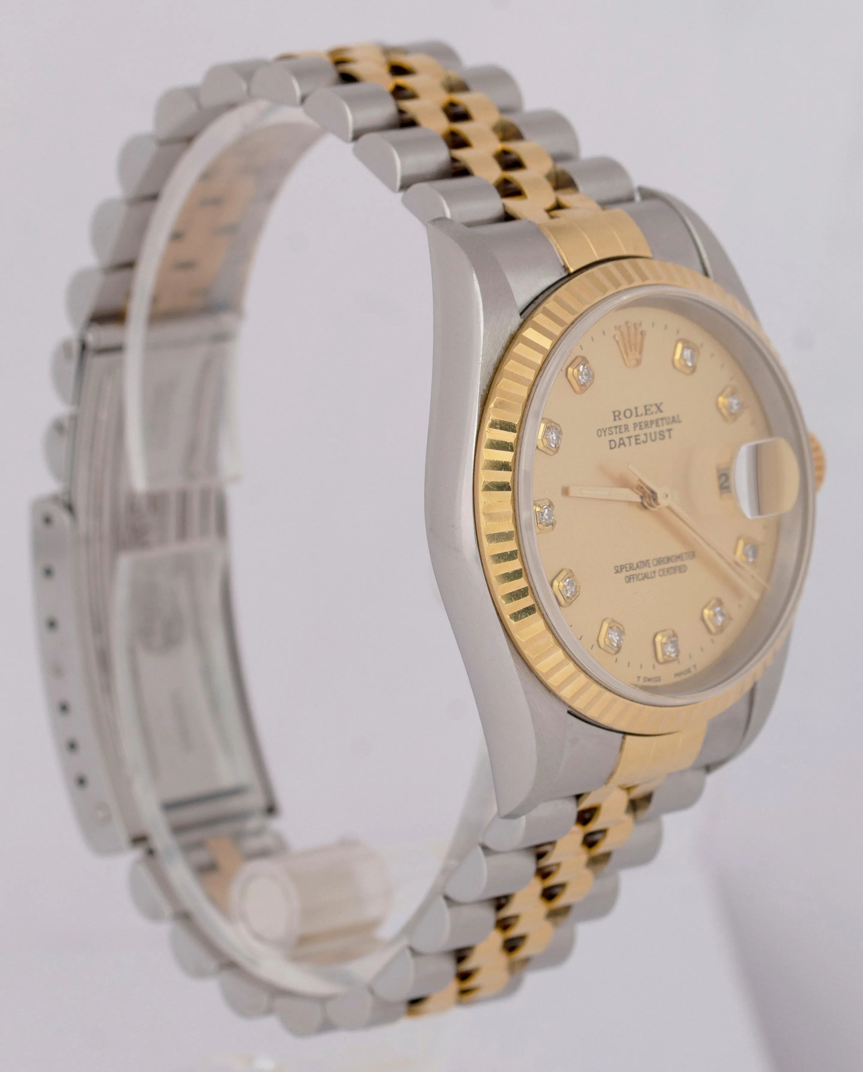 MINT PAPERS Rolex DateJust 36mm Champagne DIAMOND 16233 NO-HOLES 18K Watch BOX