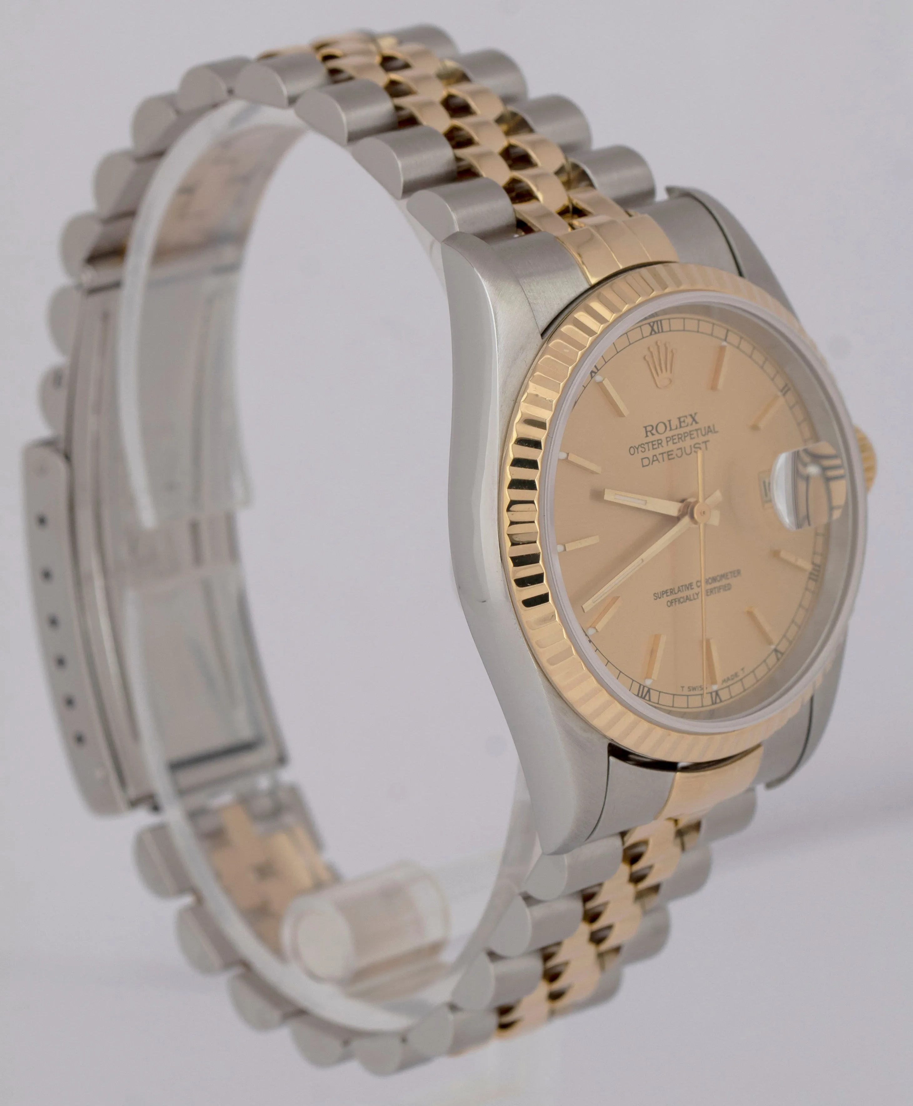 MINT PAPERS Rolex DateJust 36mm NO-HOLES Champagne Two-Tone 18K Watch 16233 BOX
