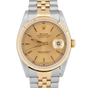 MINT PAPERS Rolex DateJust 36mm NO-HOLES Champagne Two-Tone 18K Watch 16233 BOX