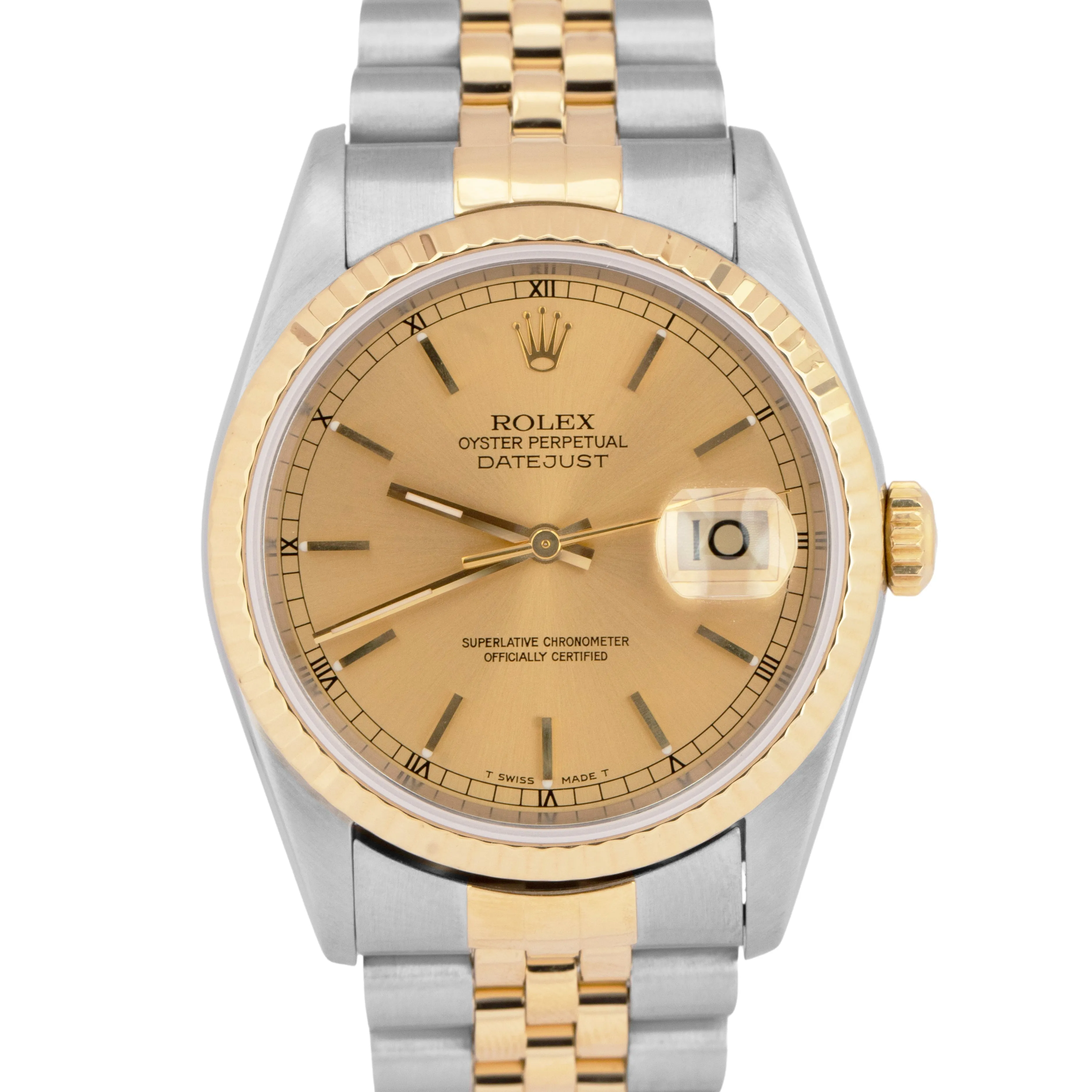 MINT PAPERS Rolex DateJust 36mm NO-HOLES Champagne Two-Tone 18K Watch 16233 BOX