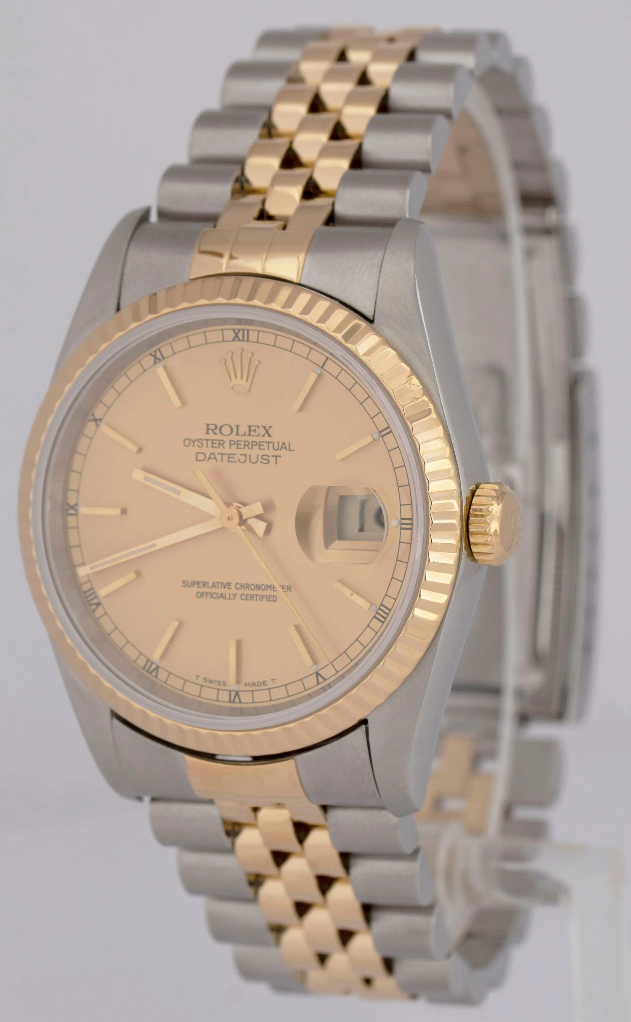 MINT PAPERS Rolex DateJust 36mm NO-HOLES Champagne Two-Tone 18K Watch 16233 BOX