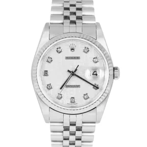 MINT Rolex DateJust 36mm White Diamond Jubilee Dial 18K Gold Steel Watch 16234