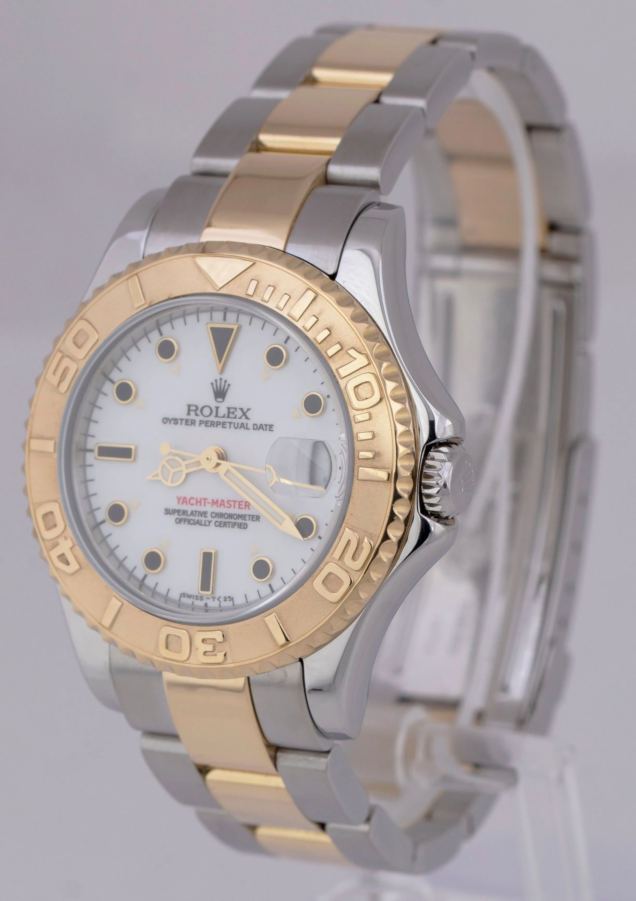 MINT Rolex Yacht-Master Two-Tone 35mm White Mid-Size 18K Stainless 68623 Watch