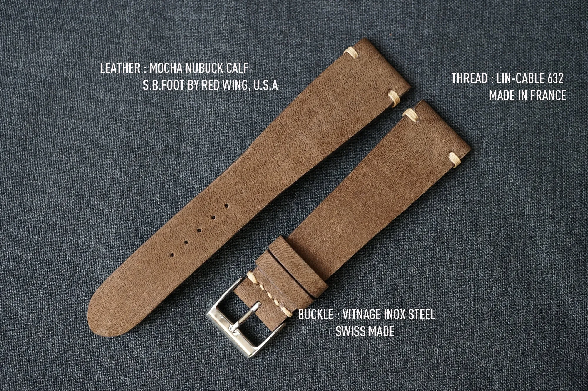 MOCHA NUBUCK CUSTOM MADE STRAP - SIDE STITCHED