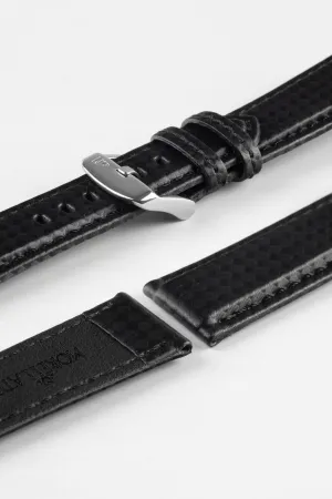 Morellato BIKING Carbon Fibre-Embossed Calfskin Leather Watch Strap in BLACK with BLACK Stitch