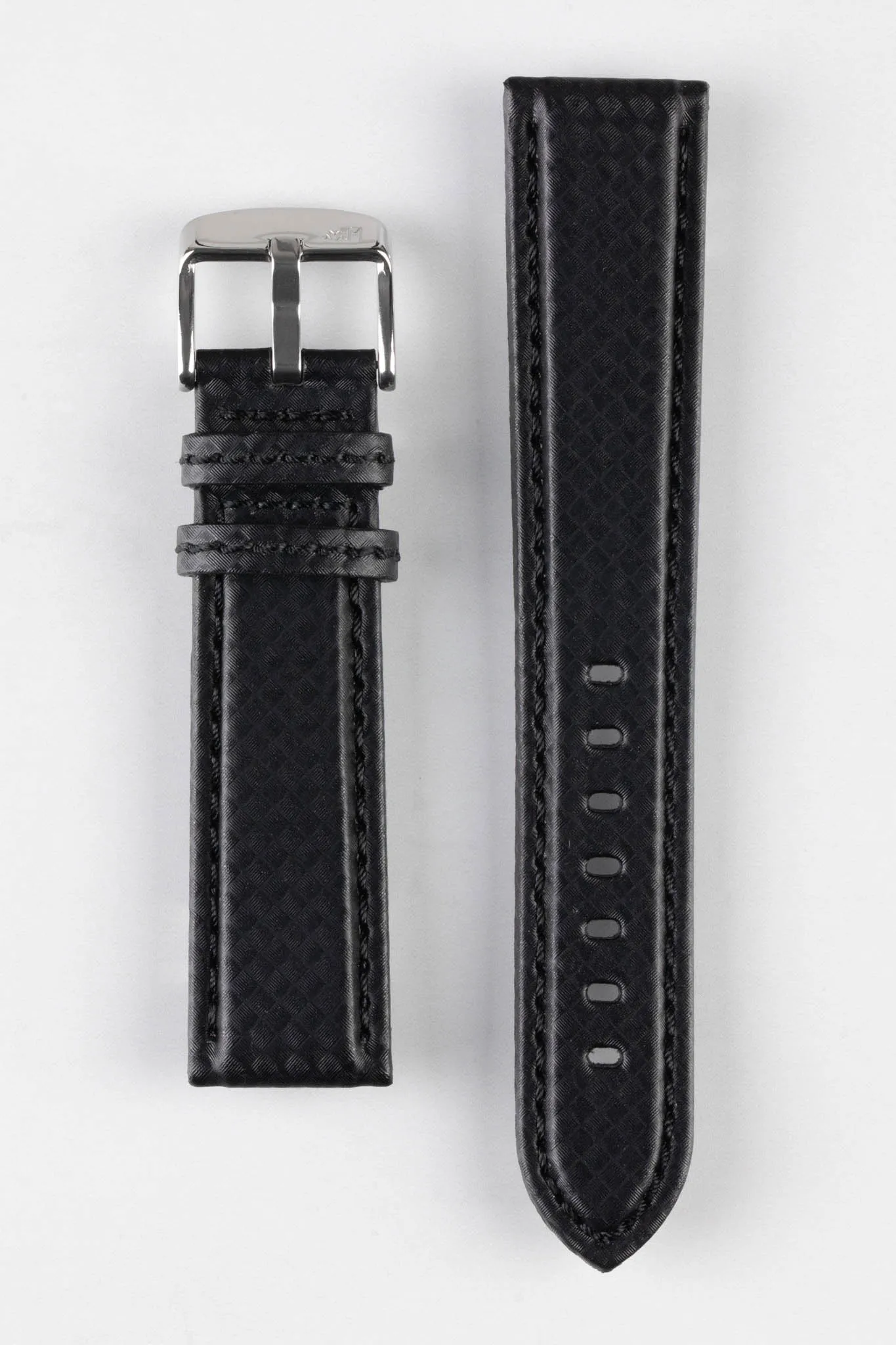 Morellato BIKING Carbon Fibre-Embossed Calfskin Leather Watch Strap in BLACK with BLACK Stitch