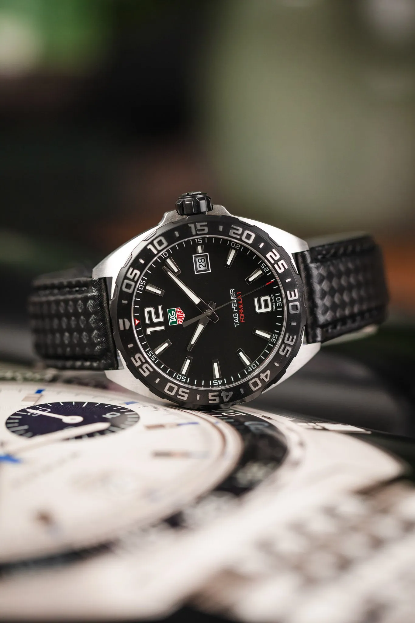Morellato BIKING Carbon Fibre-Embossed Calfskin Leather Watch Strap in BLACK with BLACK Stitch